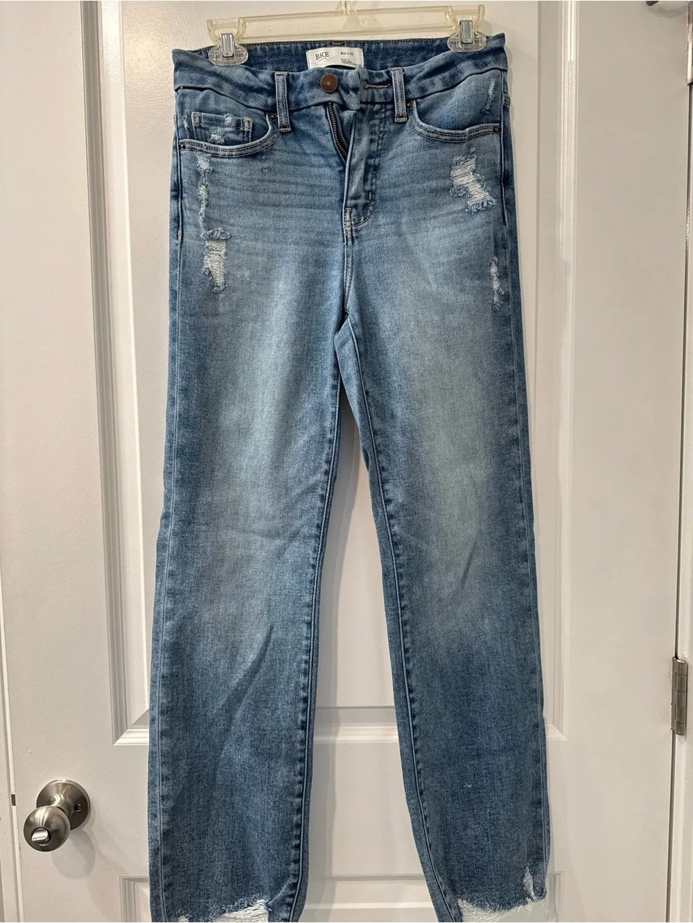 BKE Light Blue Straight Leg Distressed Jeans